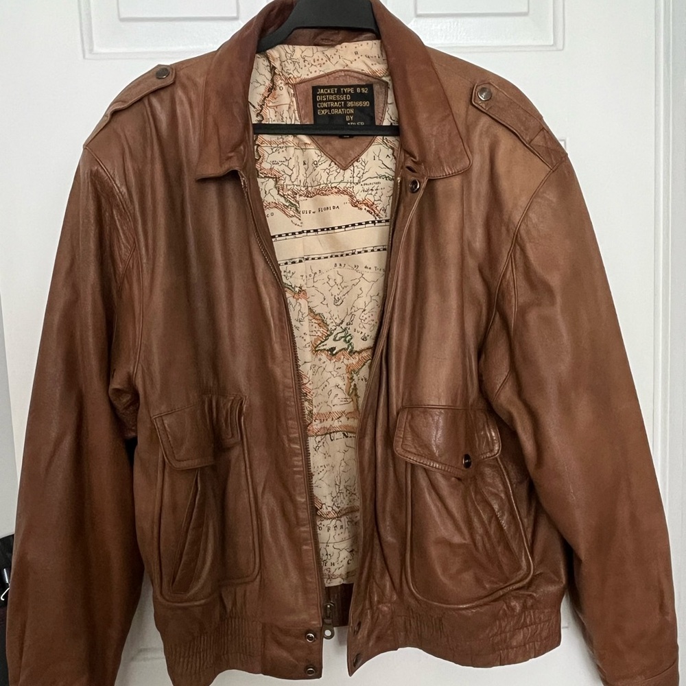 Adler Mens Brown Leather Bomber Jacket